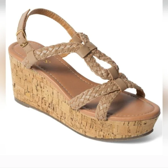 NEW Braided Strappy Cork Wedge Sandles - Picture 1 of 6